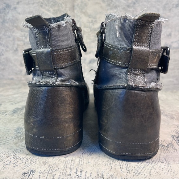 Replay Leather & Denim Deconstructed Biker Ankle Boots Zip Side Moto Boots main image 5